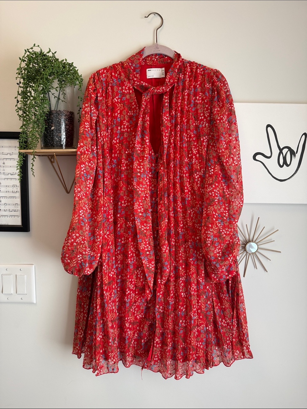 ASOS Maternity Red Floral Tie-Neck Mini Dress